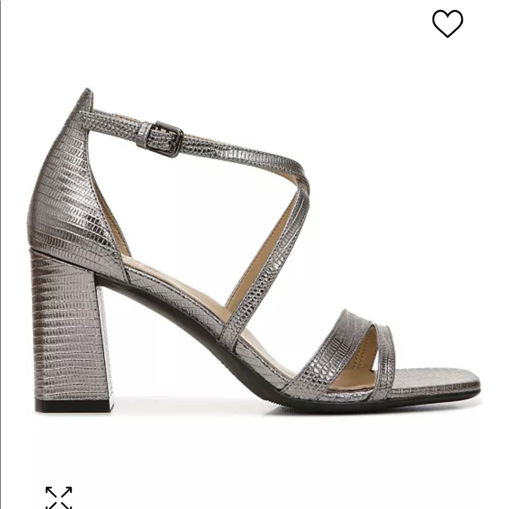 Naturalized 11w pewter strappy heels